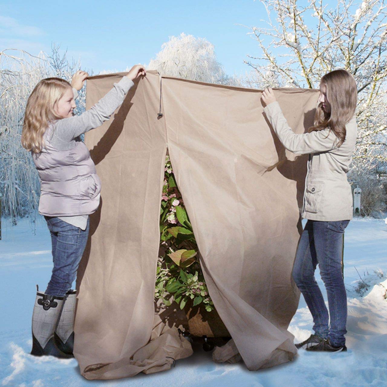 AFP Winterschutz-Vlies Thermomantel XXL, beige,  200 x 300cm, 70g/qm  berwintern von Olivenbaum, Palme/Frostschutz Kbel-Pflanzen/Reiverschluss  & Kordel / 2 Jutesckchen gratis : Amazon.de: Garten