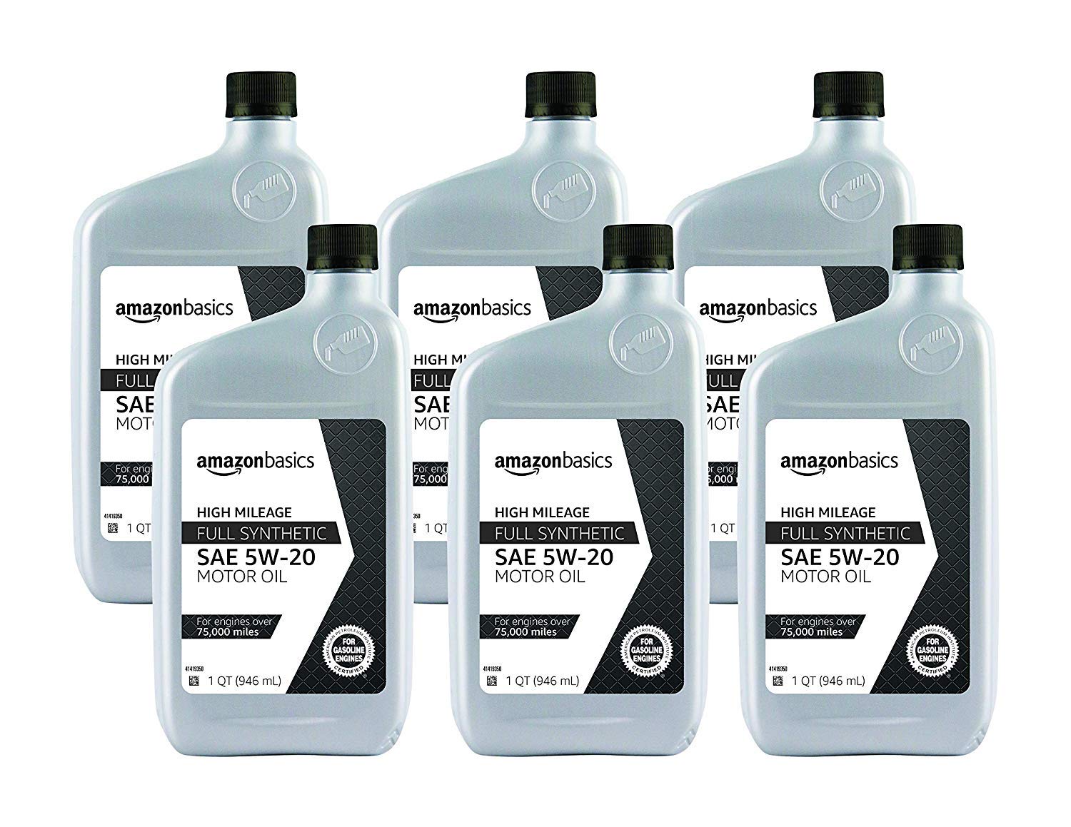 Photo 1 of Amazon Basics High Mileage Motor Oil - Full Synthetic - 5W-20 - 1 Quart - 6 Pack High Mileage - Full Synthetic 1 Quart - 6-Pack 5W-20