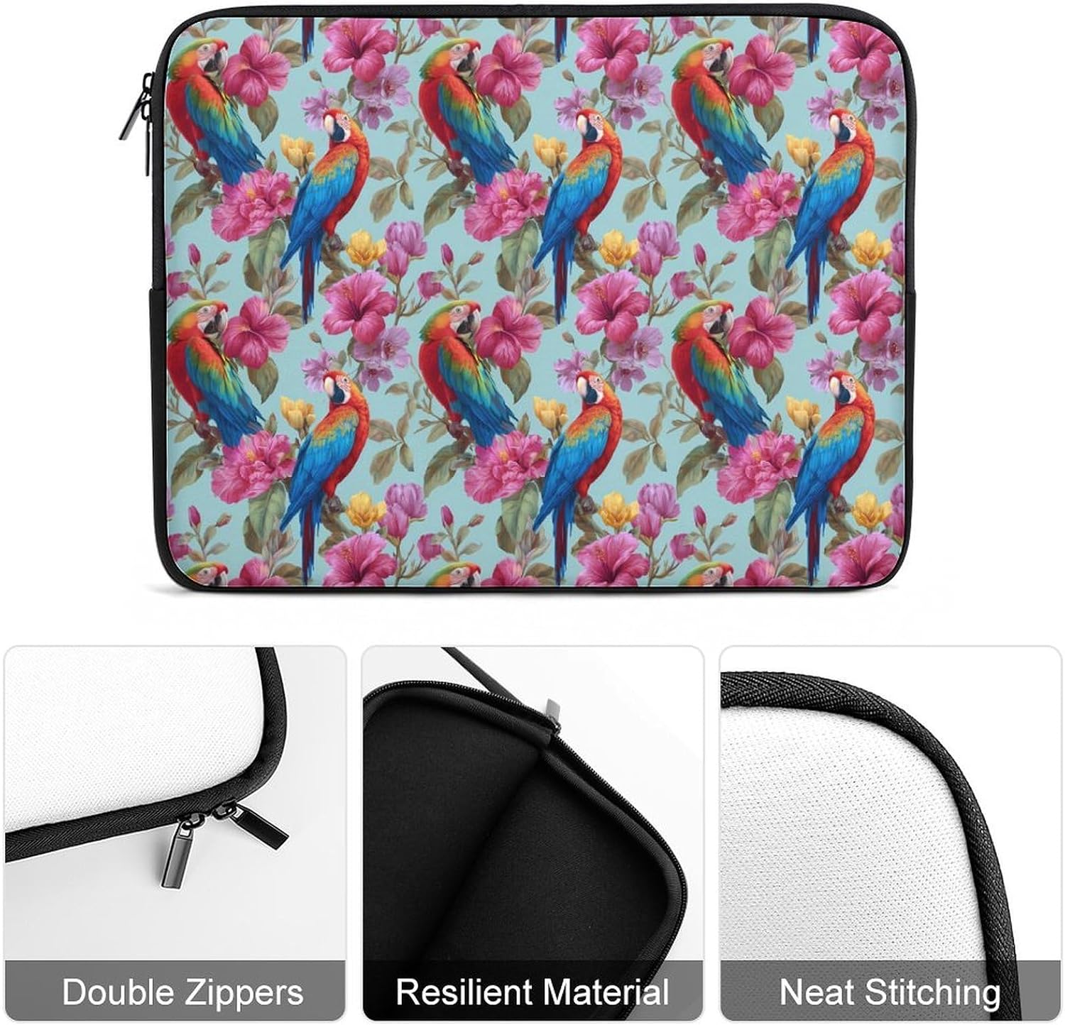Colorful Parrots Tropical Flowers Fashion Laptop Bag Carrying Briefcase Computer Sleeve for Notebook Ultrabook image 3