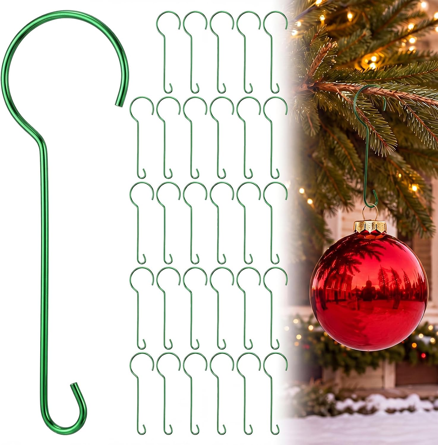 LEIFIDE 30 Pcs 9.5'' Large Christmas Ornament Hanger Hooks, Green