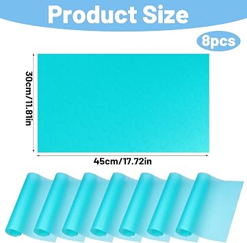8-Pack Fridge Liners for Shelves, Adjustable Fridge Mats for Shelves with Easy-Clean Design, Transparent Blue Protective Pads for Kitchen Organization and Food Preservation