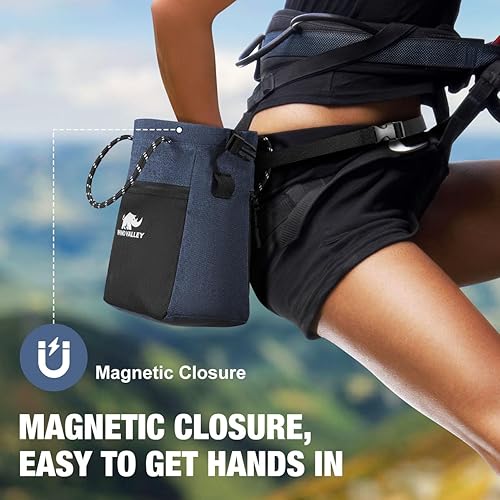 Miniatura 3 de Rhino Valley Bolsa de tiza para escalada en roca, sin fugas, bolsa magnética de tiza con asa, equipo de cubo de tiza para escalada con bolsillos