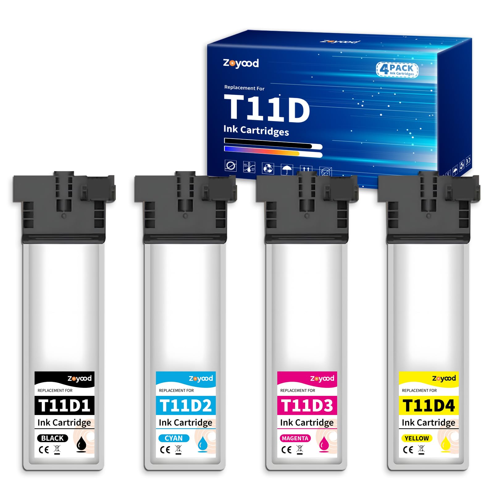Zoyood T11D Patronen Kompatibel für Epson T11D1 T11D2 T11D3 T11D4 Tintepatronen für Workforce Pro WF-C5390DW BAM WF-C5890DWF BAM WF-C5390DN Drucker (4er-Pack, Schwarz Cyan Magenta Gelb)