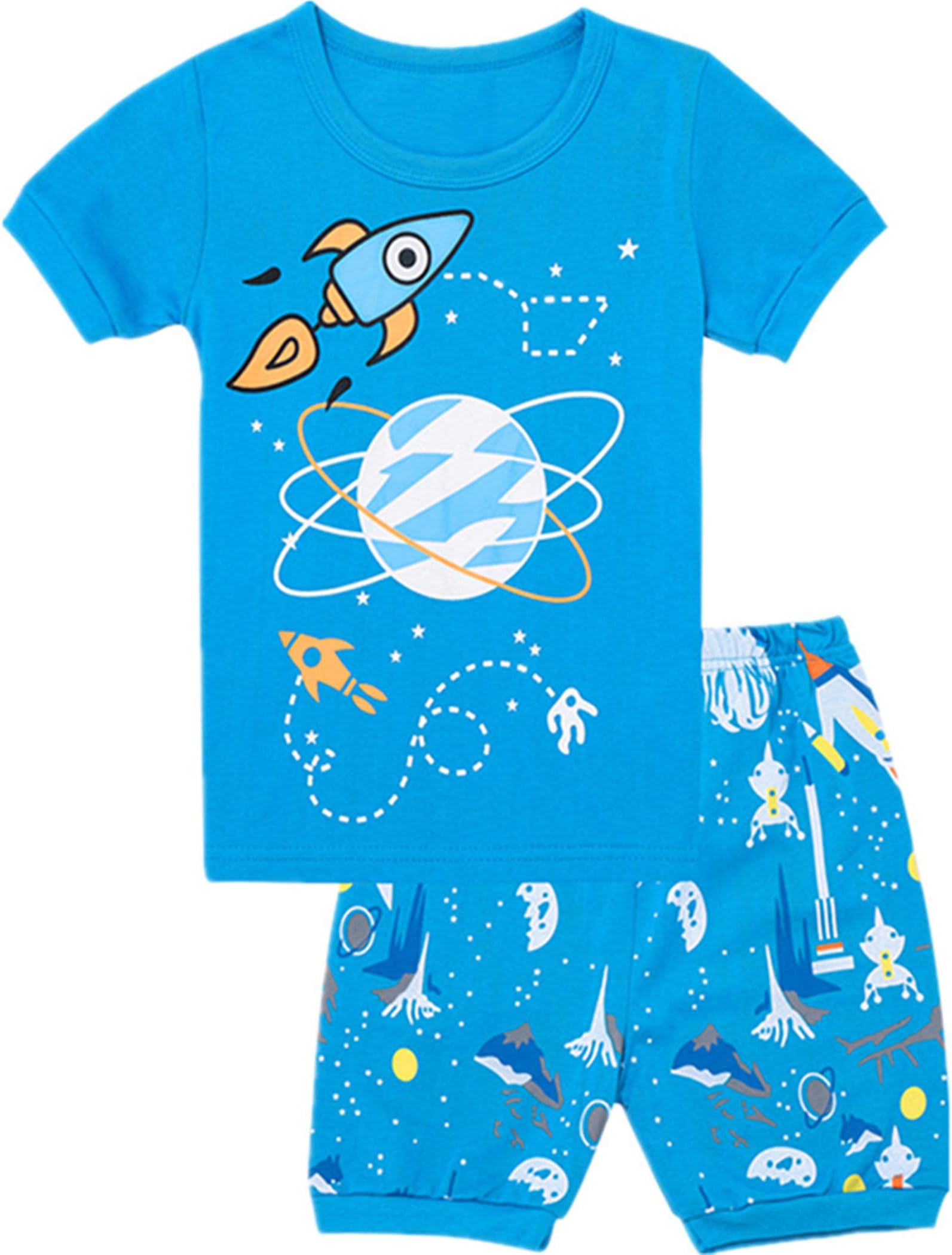 Boys Pajamas Summer Short Clothes Set 100% Cotton Kids Pjs Sleepwear 1-12 Years (7 Years/US 7, 7-blue)