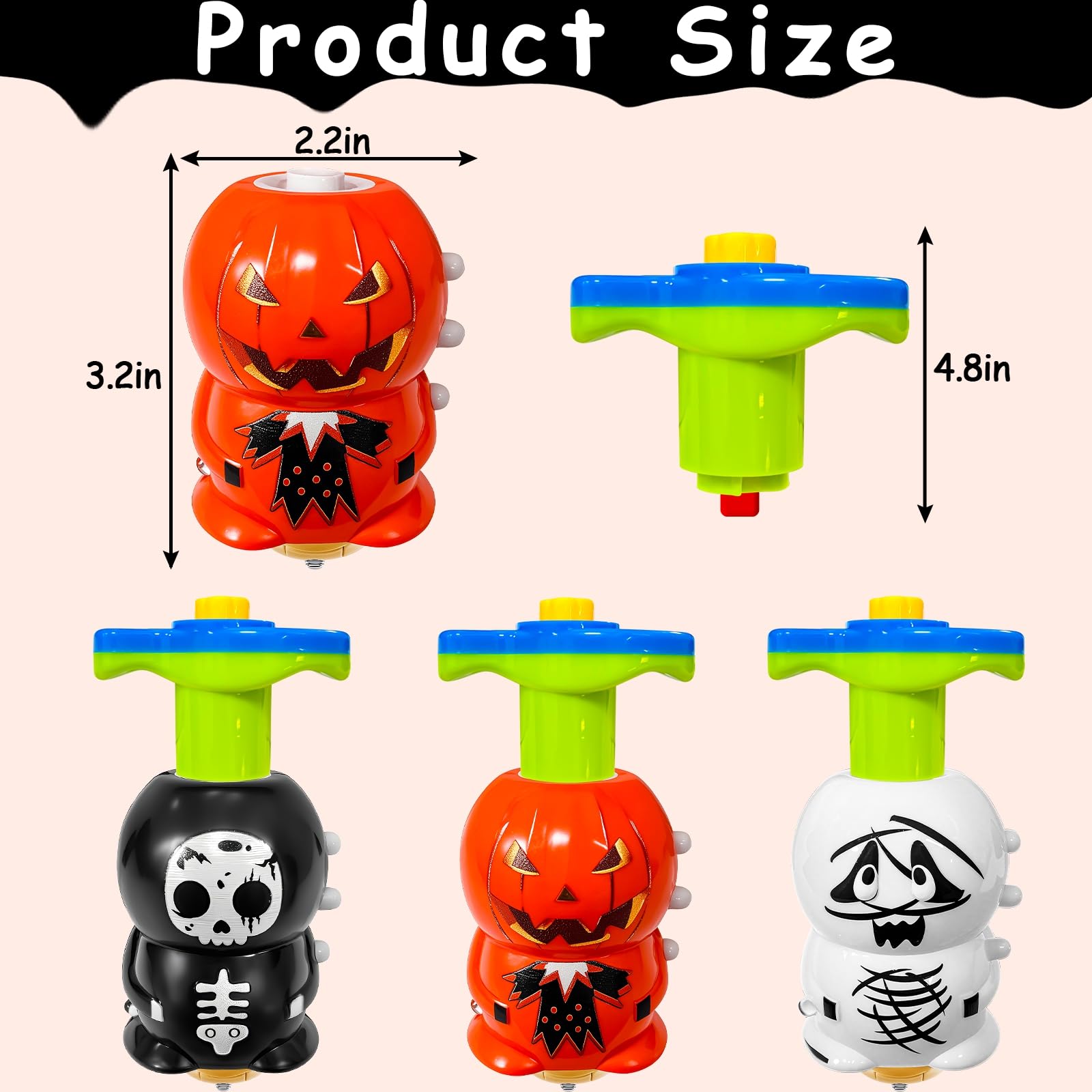 Lot De 3 Toupies LED Halloween – Citrouille Et Squelette, Lumières, Rotation Rapide, Dès 3 Ans, Sac Cadeau