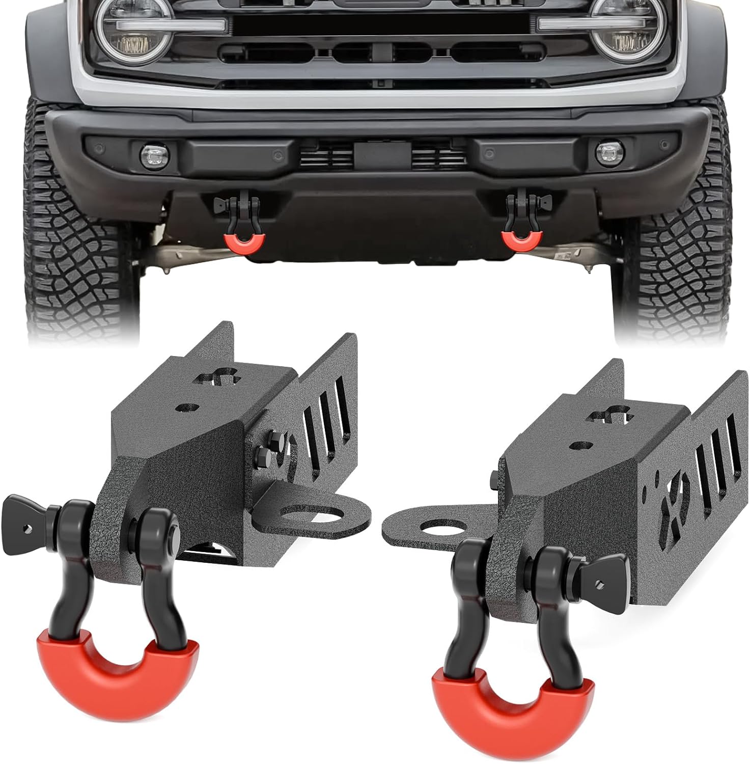 3/4" D-Ring Shackle Tow Hook Bracket: 2 Pack Front Tow Hook Mounting Bracket Fit for 2021 2022 2023 2024 2025 Ford Bronco, with Mounting Hardware Kit for Off-Road Vehicle Recovery