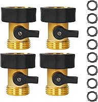 LIULOTOOL 4-Pack 3/4" Heavy Duty Solid Brass Garden Hose Shut-Off Valves with 8 Extra Washers - Leak-Proof, Rust-Resistant