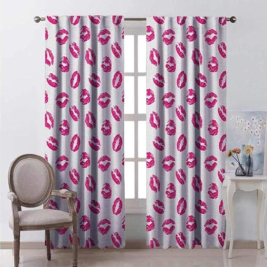 Waple Cortinas opacas ojete para sala de estar Beso de lápiz labial de colores vibrantes 140*100cm 3D Cortinas Opacas De Térmica Aislante Adecuado para Balcon Salón Habitación Dormitorio Modernos Hall