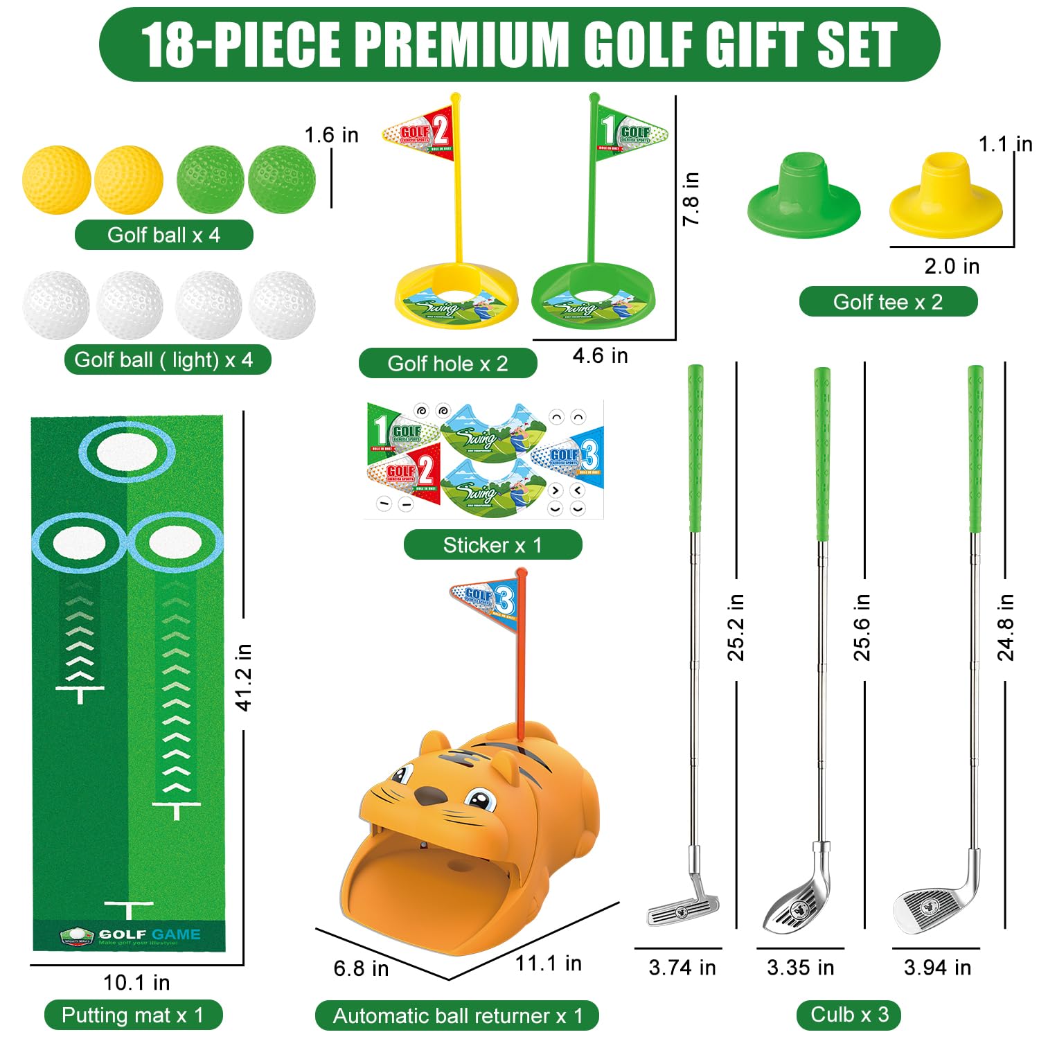Jouet de golf pour enfants, kit de jeu de golf comprenant un tapis de golf, 3 clubs de golf, 8 balles, 2 trous d'entraînement et 3 drapeaux de golf, chaque lieu peut être utilisé
