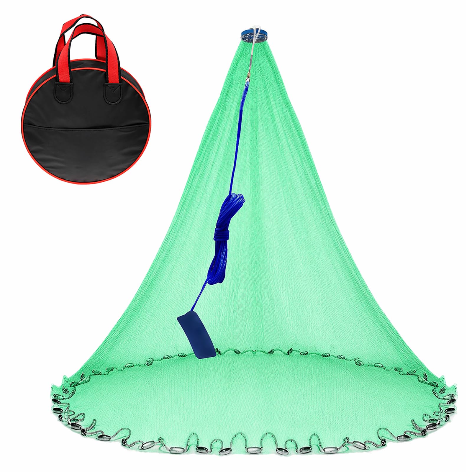 Rete da pesca multfilamento in nylon, 1,2 m/2,4 m/3,4 m/3,5 m/3,5 m, in stile americano, con pesi zincati, per acqua salata e acqua dolce