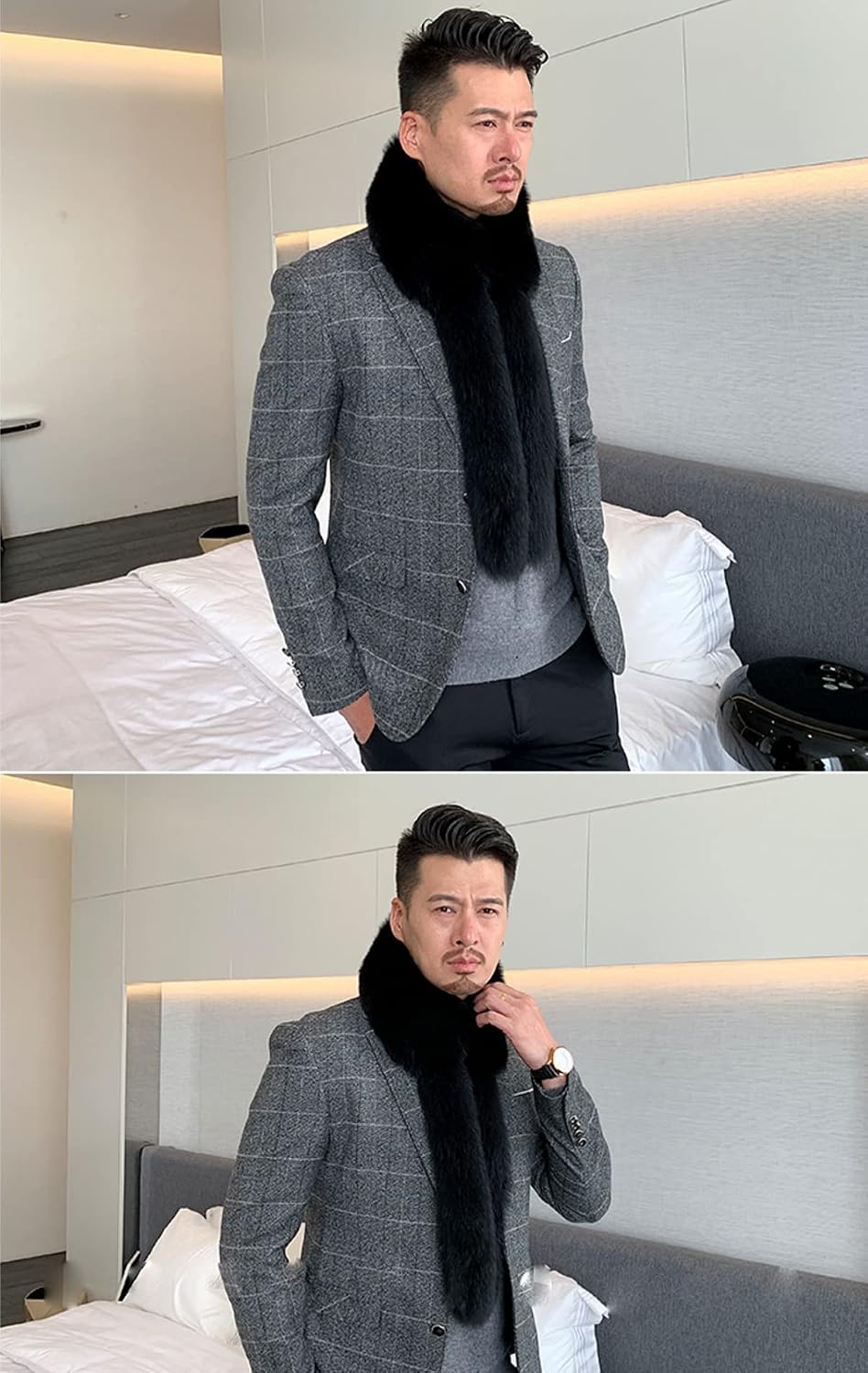 Men Winter Long Scarves Real Whole Fox Hair Scarf Neck Warmer with Tassels Party Outdoor