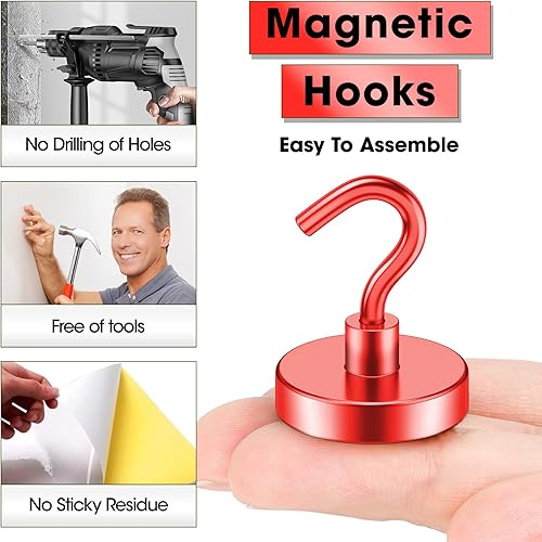 Miniatura 10 de VNDUEEY Paquete de 10 ganchos magnéticos azules, ganchos magnéticos de 22 libras resistentes, gancho magnético fuerte para colgar, imanes de