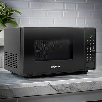 Hyundai 800W 20L Black Digital Microwave, Stainless Steel Interior, 11 Power Levels, Automatic Defrost, 6 Auto Cook Modes, Clock and Timer, Digital Controls, Easy Clean & Child Lock