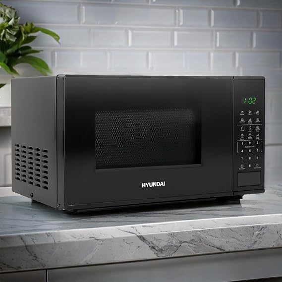 Hyundai 800W 20L Black Digital Microwave, Stainless Steel Interior, 11 Power Levels, Automatic Defrost, 6 Auto Cook Modes, Clock and Timer, Digital Controls, Easy Clean & Child Lock