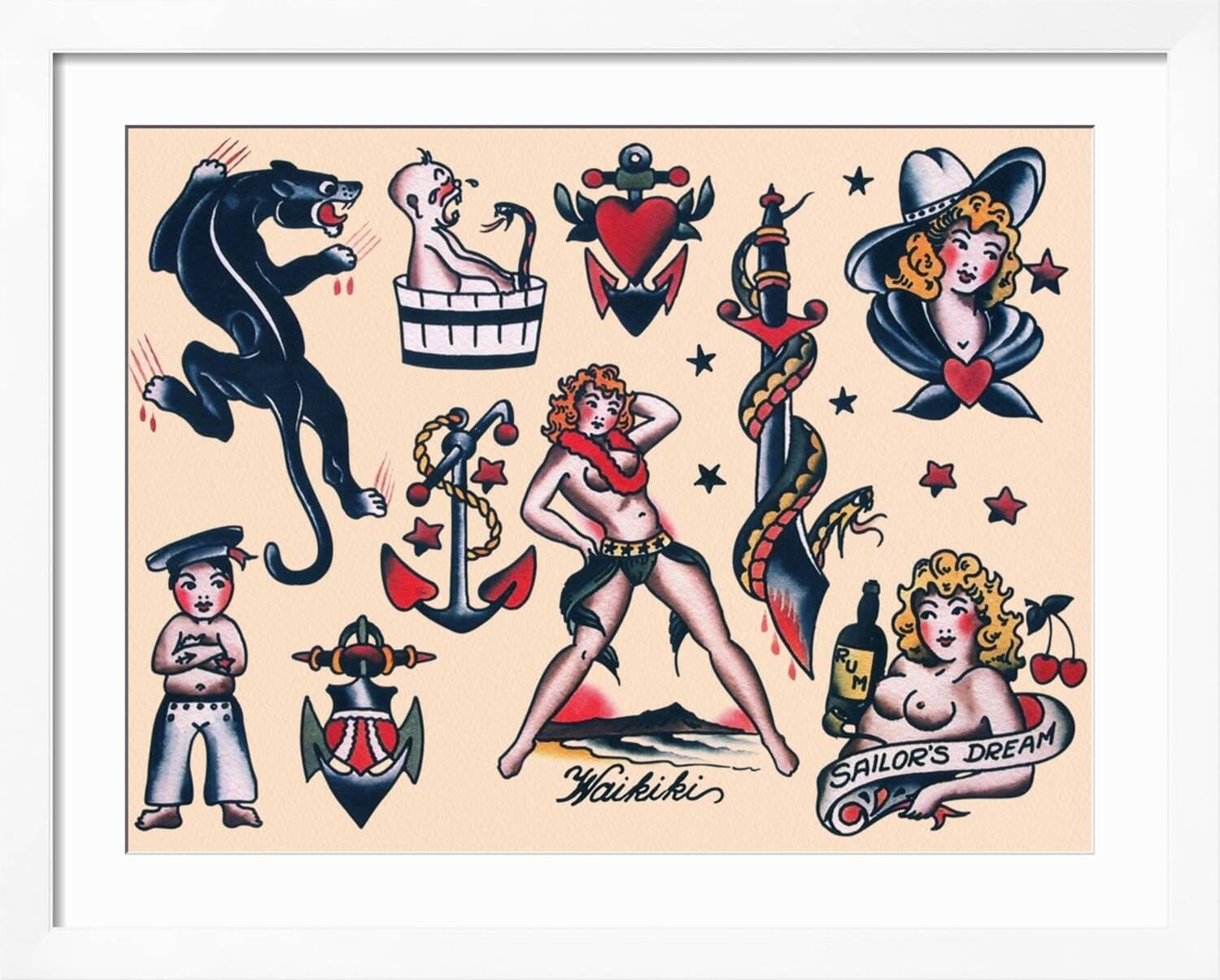 Sailor Jerry 原画 Amazon.com: ART.COM Wall Art Print Sailor Tattoo Flash by Norman