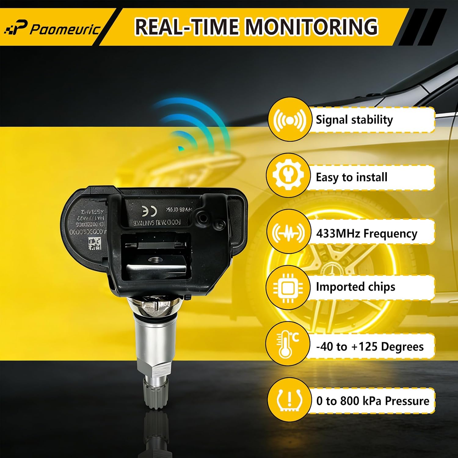 A0009050030 Tpms Sensors Set of 4 Tire Pressure Sensor Compatible for Mercedes-Benz for Smart Tire Pressure Monitoring System Replaces # 9050030 A0009057200 9057200