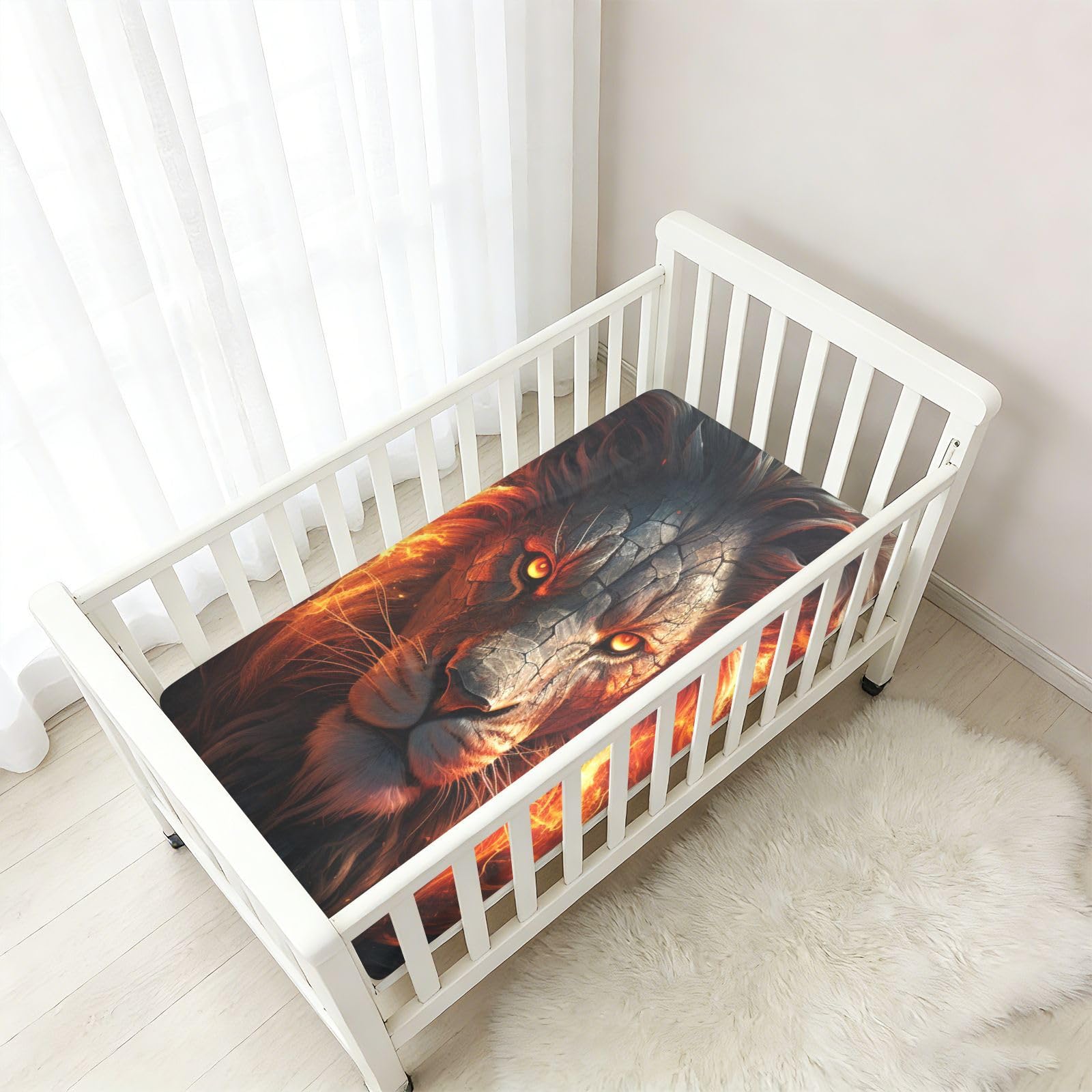 Leones Cool Dispararon Sábana de Cuna para Niños Pequeños,Sábanas de Algodón Suave para Bebés Aptas para Colchón Corralito