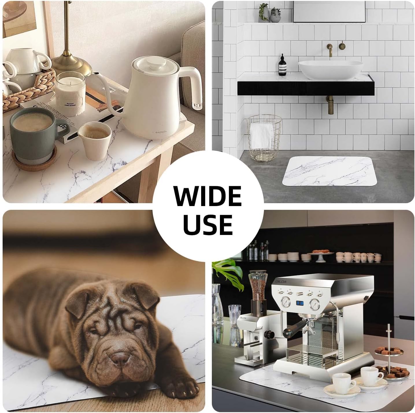 Quick Dish Drying Mat for Kitchen Counter, Hide Stain Absorbent Rubber Backed Non-slip Coffee Mat,Fast Drying Coffee Bar Accessories,Super Absorbent Drying Mat.(16x24in,White)