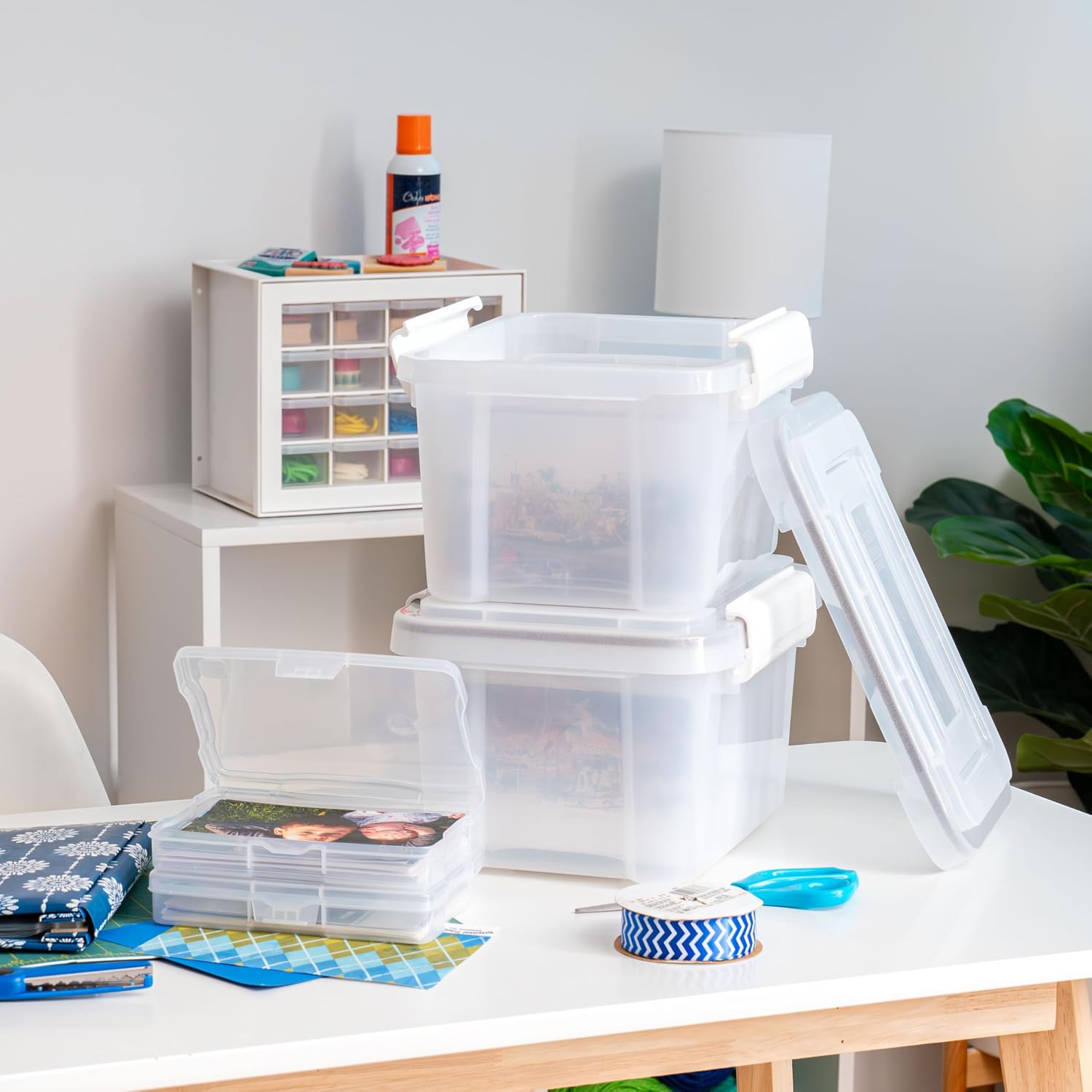 IRIS USA 4" x 6" |Made in USA| WeatherPro Photo Storage Box and Picture Containers, 7 Inner Cases for Tasks, Stickers, Ephemera, & Flashcards - Clear
