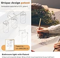 Vista 5 de 2023 Mejora 3 luces para tocador de baño de níquel cepillado, pantalla de vidrio transparente, apliques de pared para espejo, dormitorio, sala