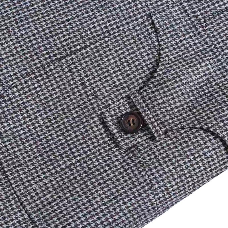 Mens Blazer Houndstooth Single Button Notch Lapel with Buttoned Flap Pockets Business Casual Suit Jacket