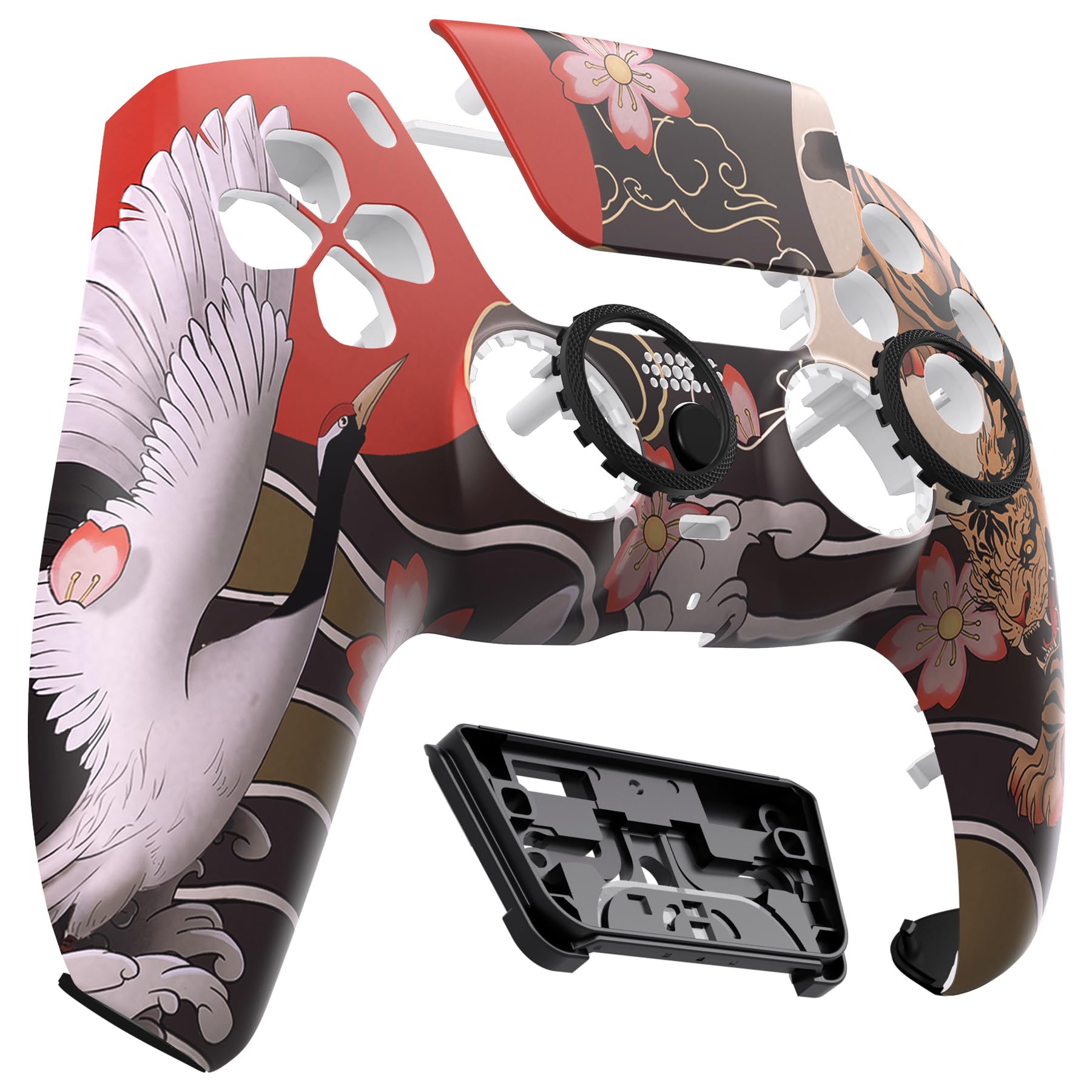 eXtremeRate Luna Cover per ps5 Controller Joystick,Shell Frontale Touchpad Ricambio,Scocca Ridisegnata&Anelli per ps5 Joypad BDM 010/020/030/040/050-Tigre e Gru