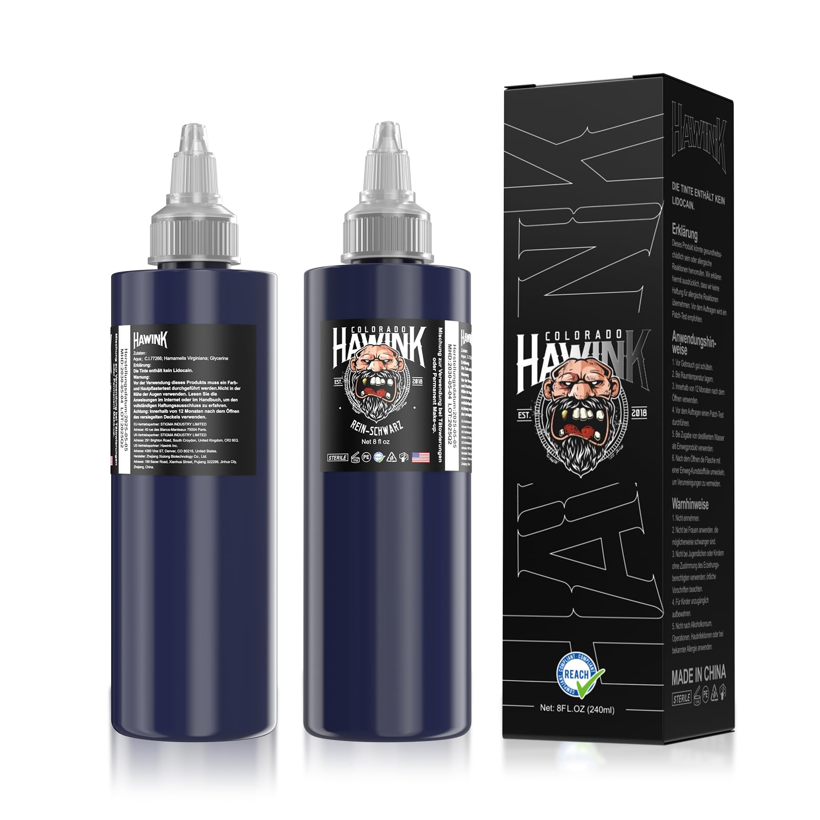 HAWINK Encre Tatouage Noir Pur Professionnel 240ml (8oz) Accessoire de Tatouage Tattoo Black Ink TI203-240-001