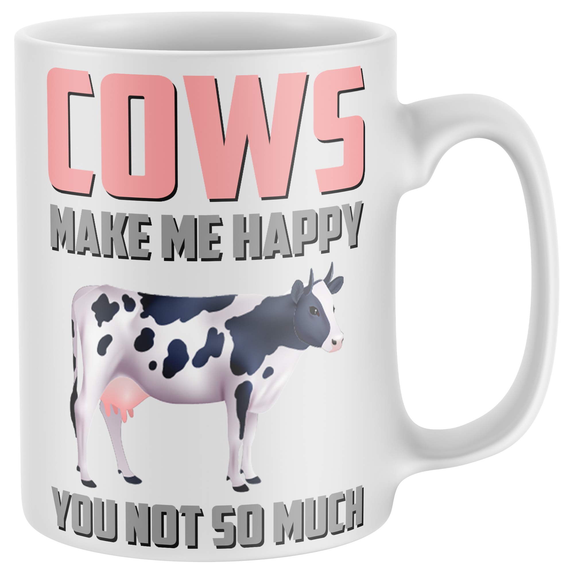 Purple Print House Men's White Farming Gifts For Cows Make Me Happy, Funny Mugs, Novelty Mug, Cows Idea Grandad Dad Tractor Farmer, One Size