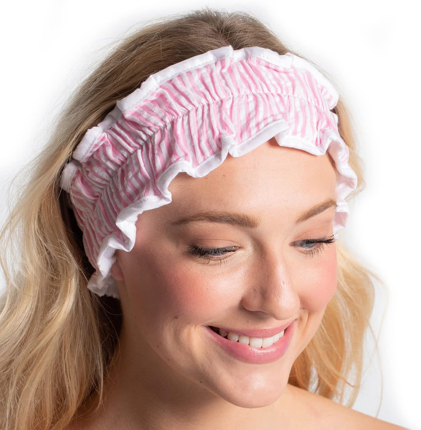 Bella Sleep + Spa Headbands for Skincare Adjustable Classic Seersucker Spa Headband, One Size, Pink