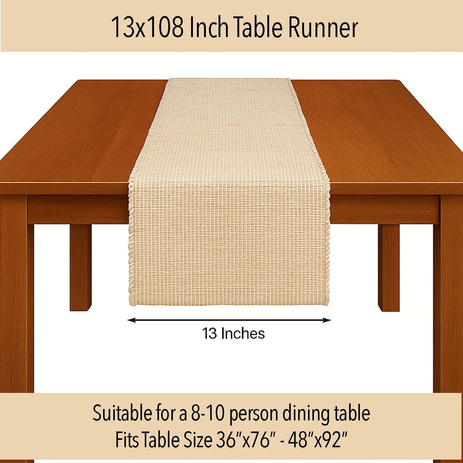 Chardin home Natural Jute Table Runner 13x108 Inch – Vintage Boho Rustic Table Decor – Handwoven Long Table Runner in Natural Jute and Ivory – Farmhouse Dining or Console Table Accent