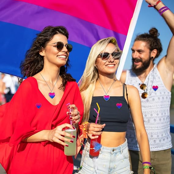 9 Pcs Bisexual Pride Gifts Include Bisexual Flags Striped Shoelaces Rainbow Bracelets Necklace Hat Bi Stuff for Bi Pride Day Accessories LGBTQ Outdoor Parades Party Supplies
