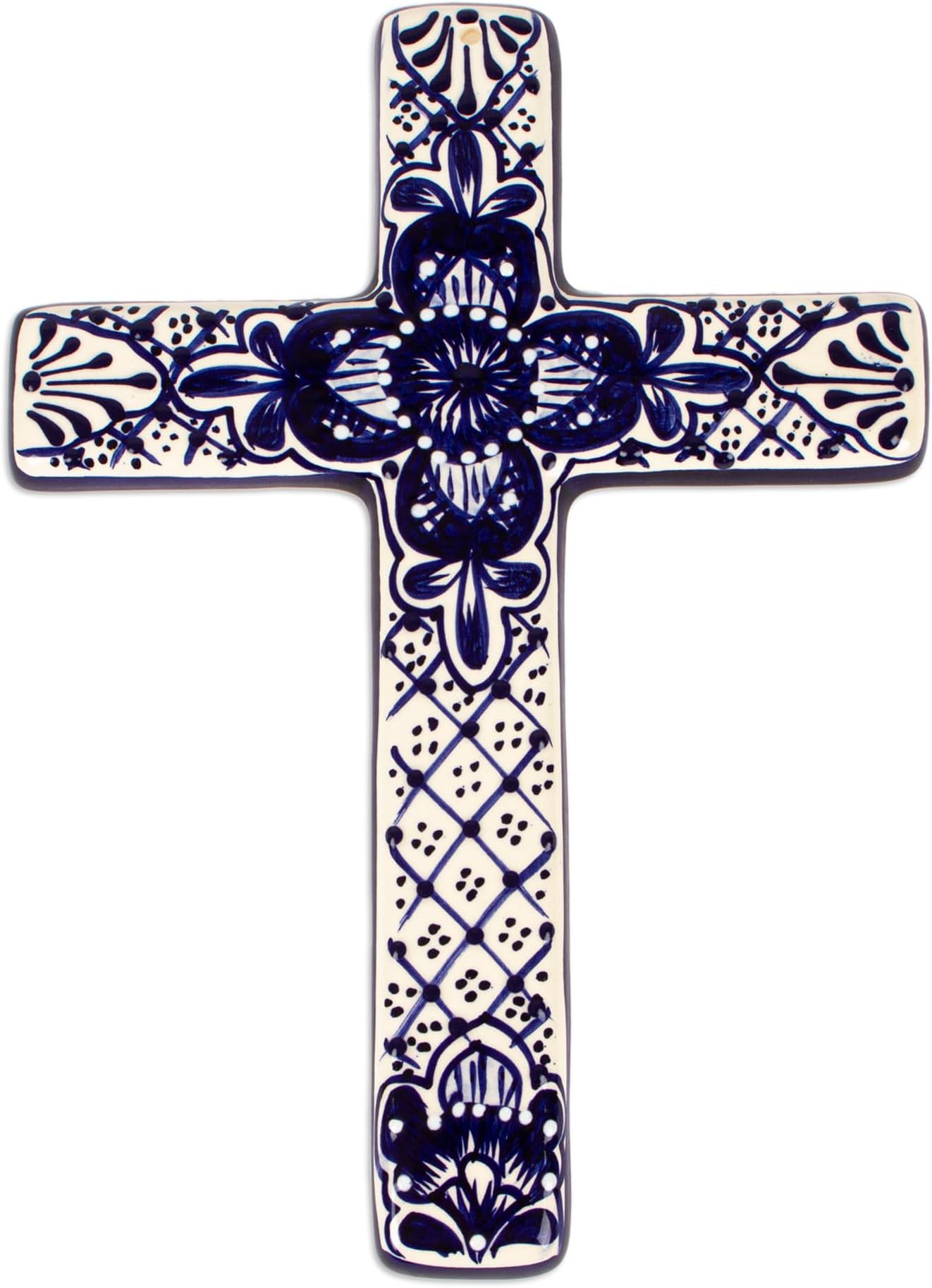 NOVICA Handmade Ceramic Wall Cross | Hand Painted Talavera | Floral Art | Artisan Crafted Decor | Religious Church Easter | Mexican Pottery Indoor Outdoor | Talavera Flower 12.5" H x 9" W x 0.4" D
