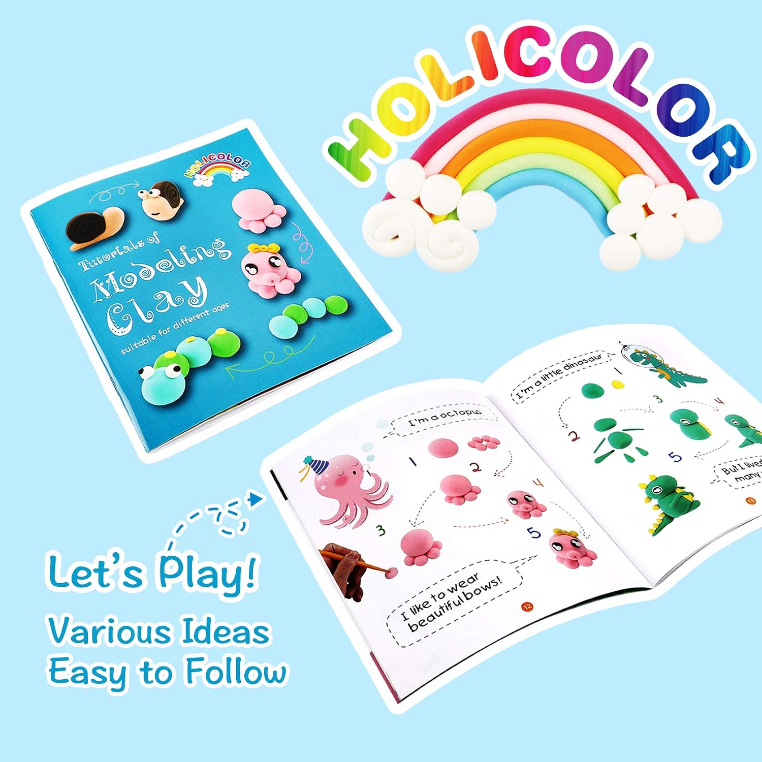 Holicolor Air Dry Clay 36 Colors Nontoxic DIY Magic Modeling Clay for Kids, with Sculpting Tools, Accessories, Project Book, Creative DIY Arts Crafts for Kids and Students