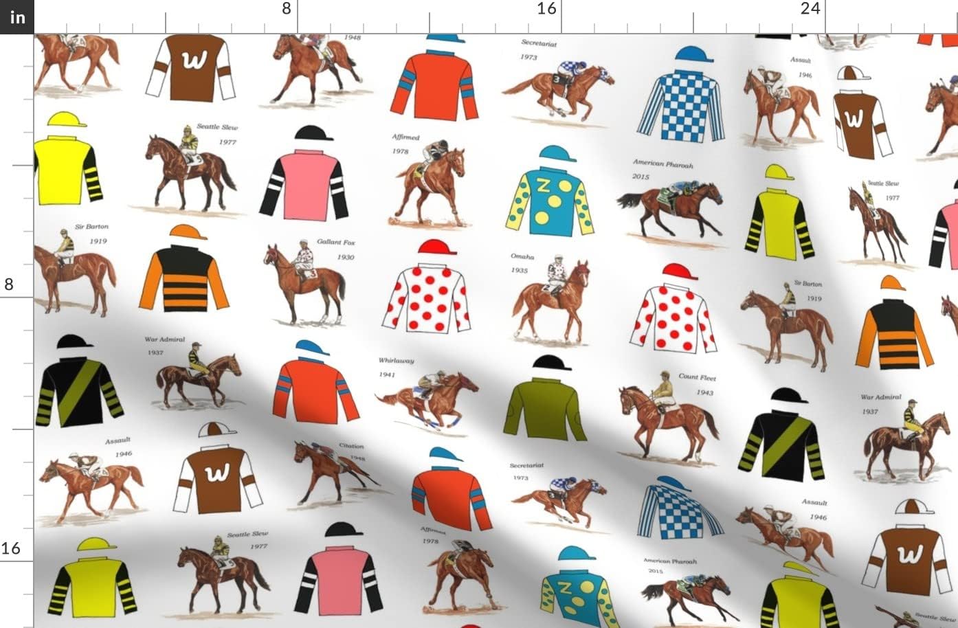 Spoonflower Fabric - American Crown Off Black Horses Horse Racing Printed on Organic Cotton Sateen Fabric by The Yard - Sewing Quilting Apparel Home Decor