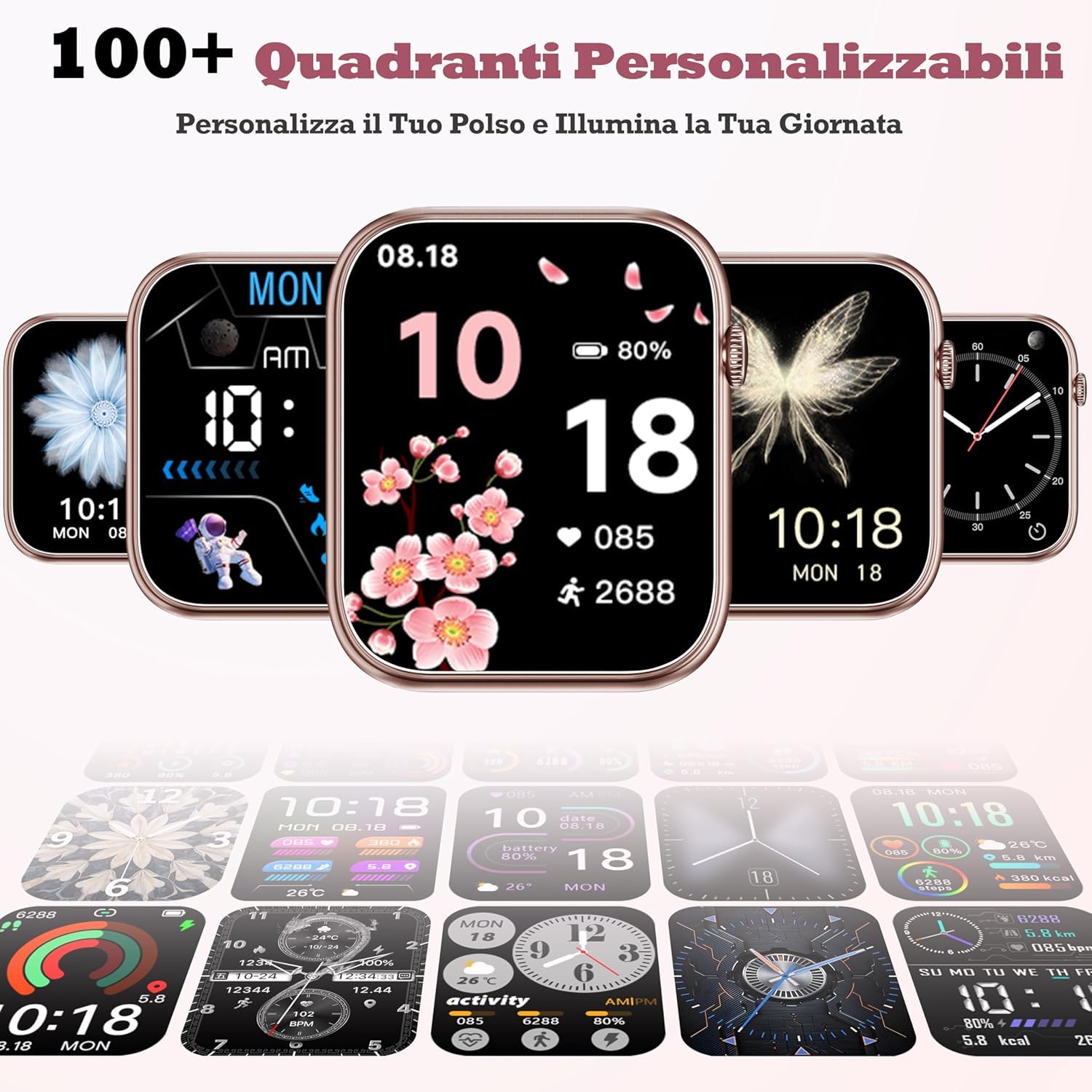 OUKITEL Smartwatch Donna Rosa 1.83" HD, Orologio Intelligente con Chiamate Bluetooth, 100+ Sport, Cardiofrequenzimetro, SpO2, IP68, Controllo Musica/Foto, Notifiche, Fitness Tracker per Android iOS