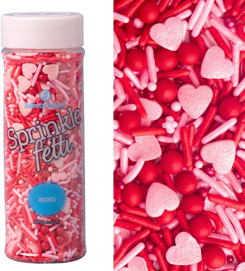 Sweets Indeed Valentines Day Heart Sprinkle Mix | Red & Pink Jimmies, Sugar Pearls, Confetti Quins, Nonpareils & Heart Shapes | Baking & Decorating 4 ounces