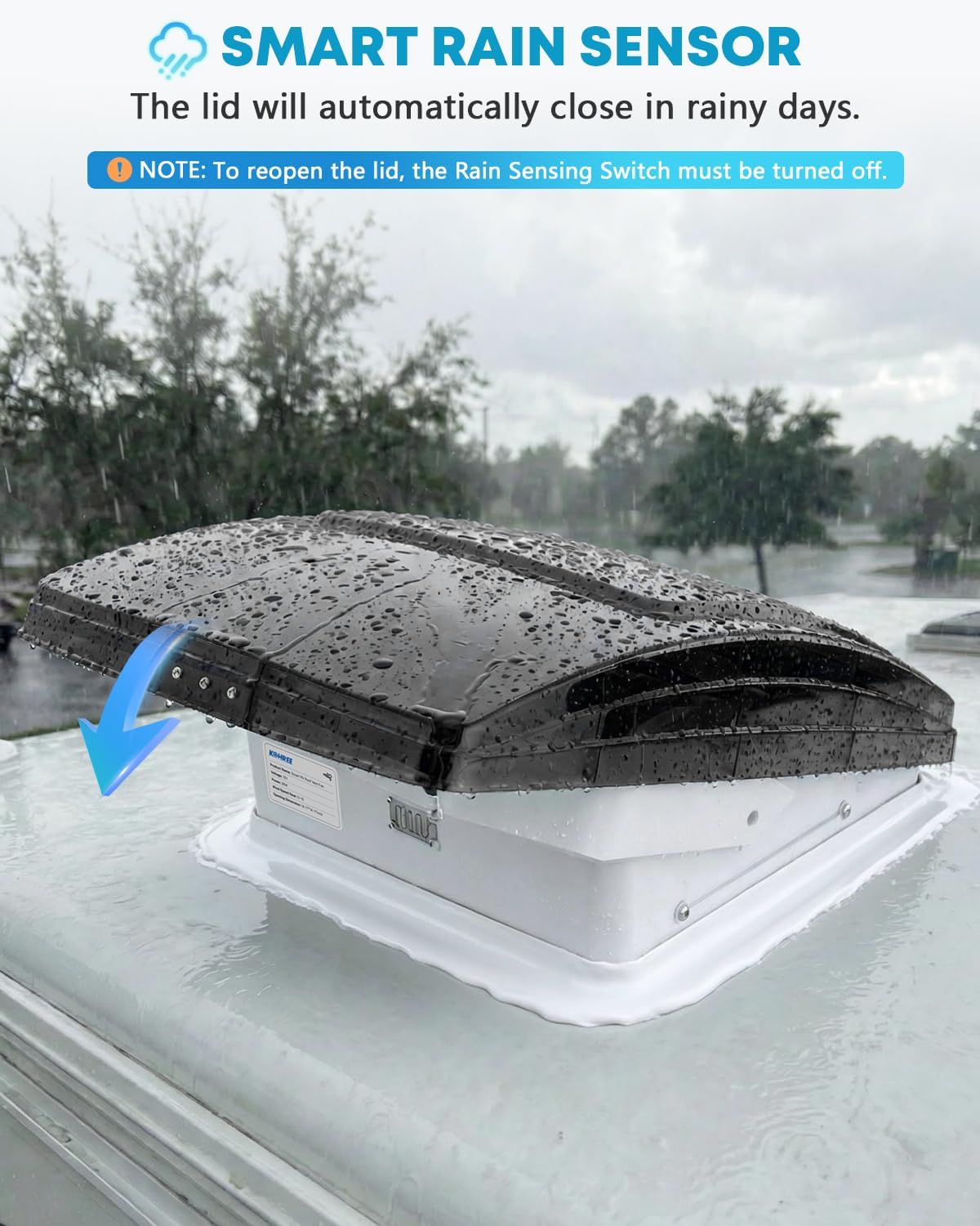 Kohree Deluxe RV Vent Fan, RV Fan and Vent Cover All in One - Powerful 10-Speed Reversible Fan with Thermostat, Built-in Rain Cover, Remote Control, Intake & Exhaust Fan, Black