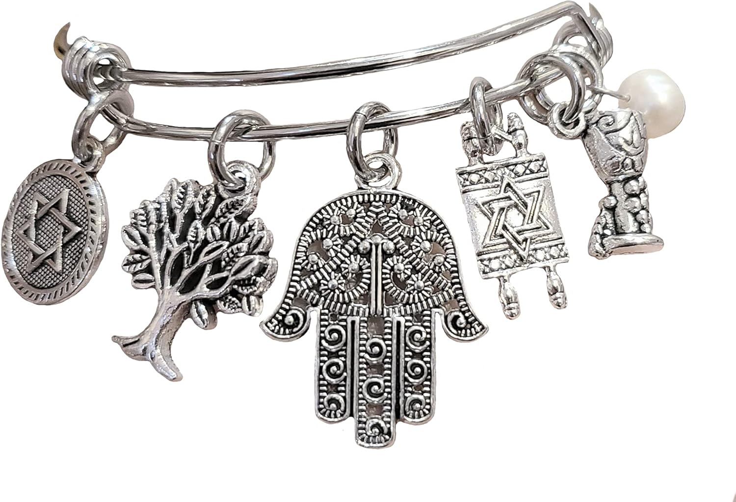 Jewish Handmade Star Of David Pearl Expandable Bracelet