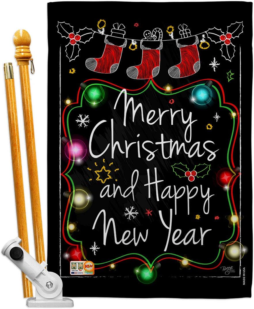 Chalkboard Merry Christmas House Flag Set Wintertime Santa Marry Xmas Present Reindeer Season Snow Small Decorative Gift Yard Banner Made In USA 28 X 40