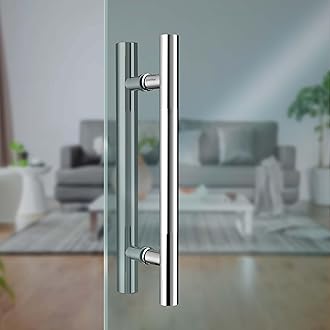 Plantex Handle for Glass Door/Stainless Steel Main Door Handle/Tuffen Glass Door Accessories/12 Inch Pull-Push Handle Set of 1/ (2 Piece, Chrome)