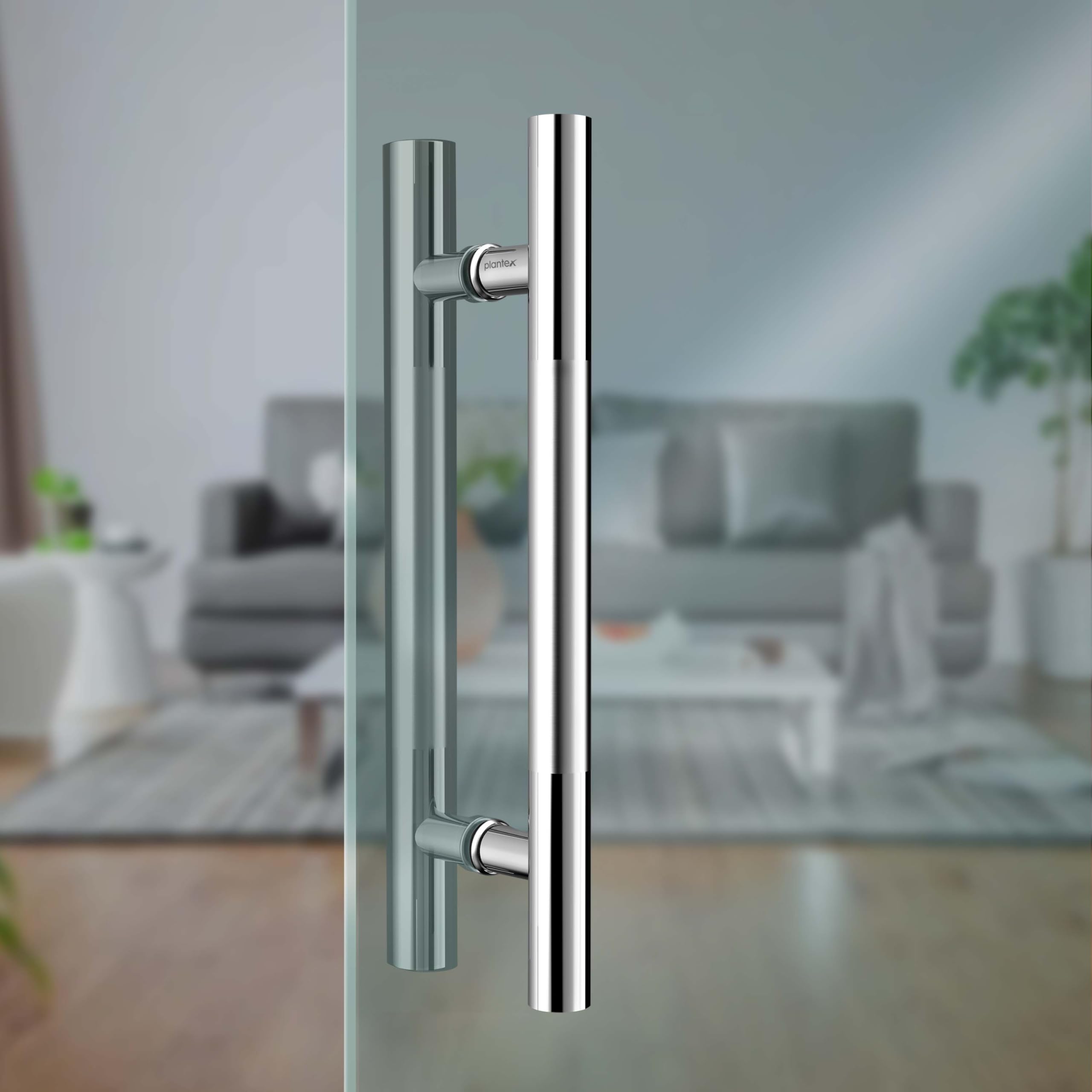 Plantex Handle for Glass Door/Stainless Steel Main Door Handle/Tuffen Glass Door Accessories/12 Inch Pull-Push Handle Set of 1/ (2 Piece, Chrome)