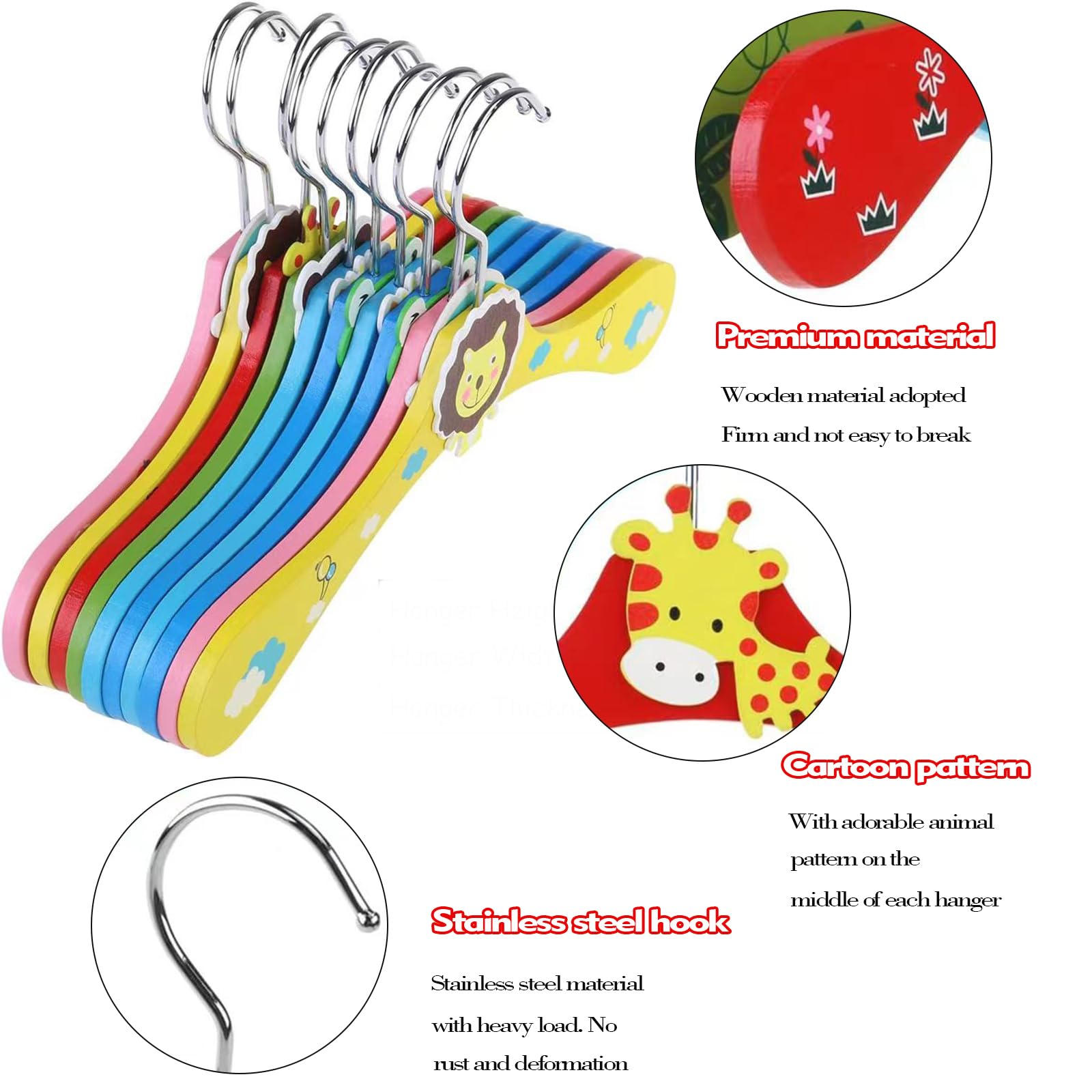 12 PCS Grucce Bambini Legno - Grucce per bambini in legno colorato con motivi animali