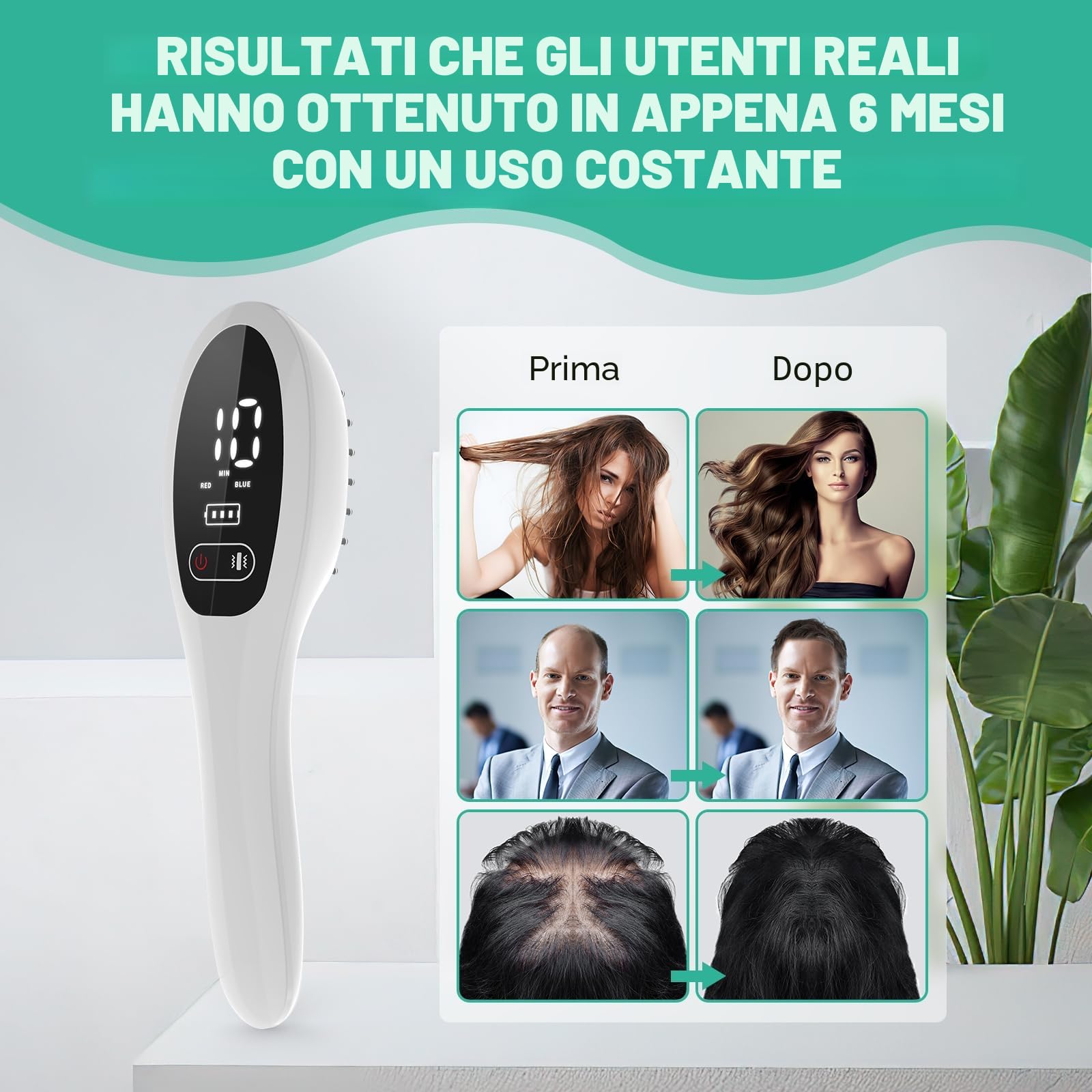 Pettine laser per la crescita dei capelli con luce rossa e blu per la perdita dei capelli, cura dei capelli e attivazione dei follicoli, pettine anti-caduta dei capelli per uomini e donne