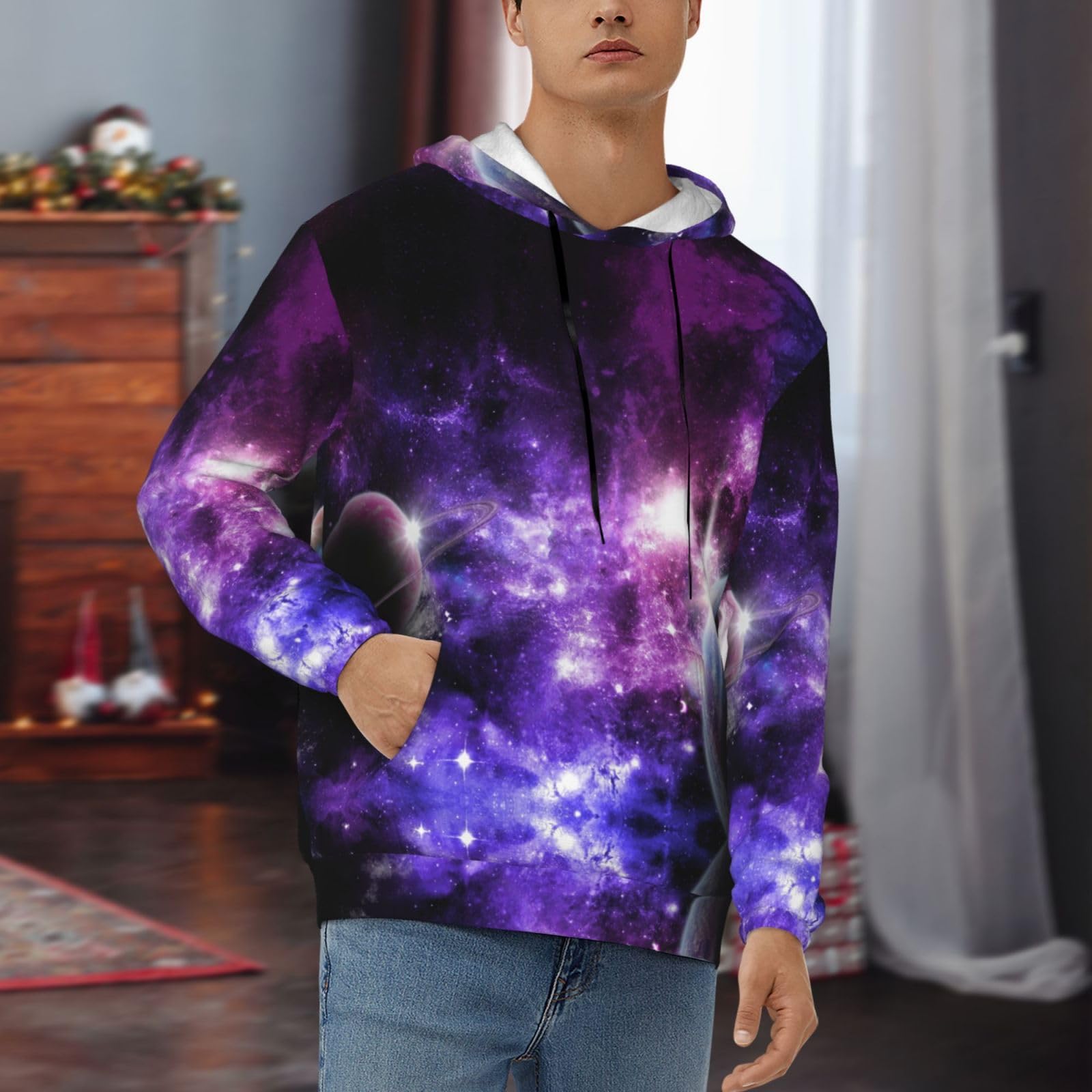 Męska bluza z kapturem Galaxy Sky. Nadruk Bluza z kapturem, casualowa grafika z nadrukiem bluzy z kapturem z kieszenią