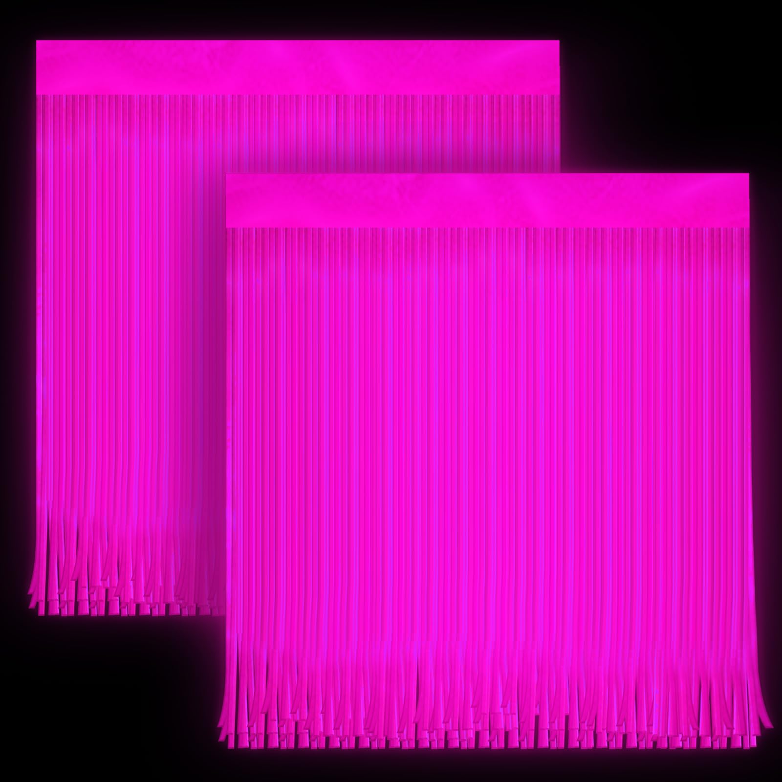 2 Pack Glow in The Dark Curtains Party Supplies 6.6 x 3.3 Ft Glow Tinsel Foil Fringe Curtains Purple Photo Booth Prop Backdrop Streamer for Birthday