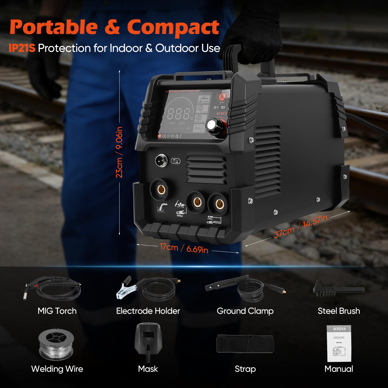 Saldatrice a Filo Continuo Senza Gas 120A 220V 3 in 1 FLUX Lift-TIG MMA/ARC Inverter IGBT Compatta