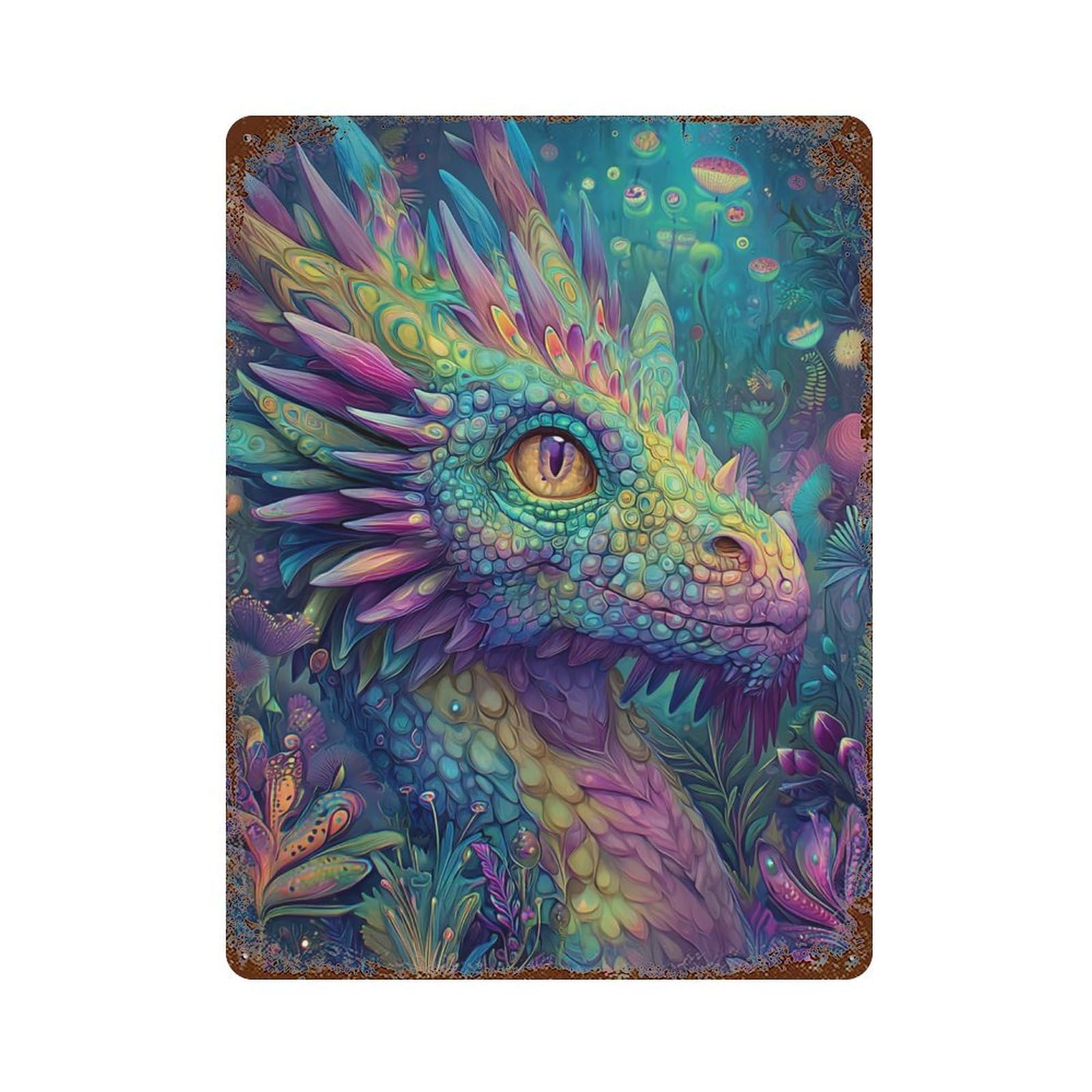 Fantasy Dragon Artwork-13 15.7"x11.8" Vintage Rust Metal Sign, Classic Wall Plaque for Pub, Kitchen And Man Cave Decor