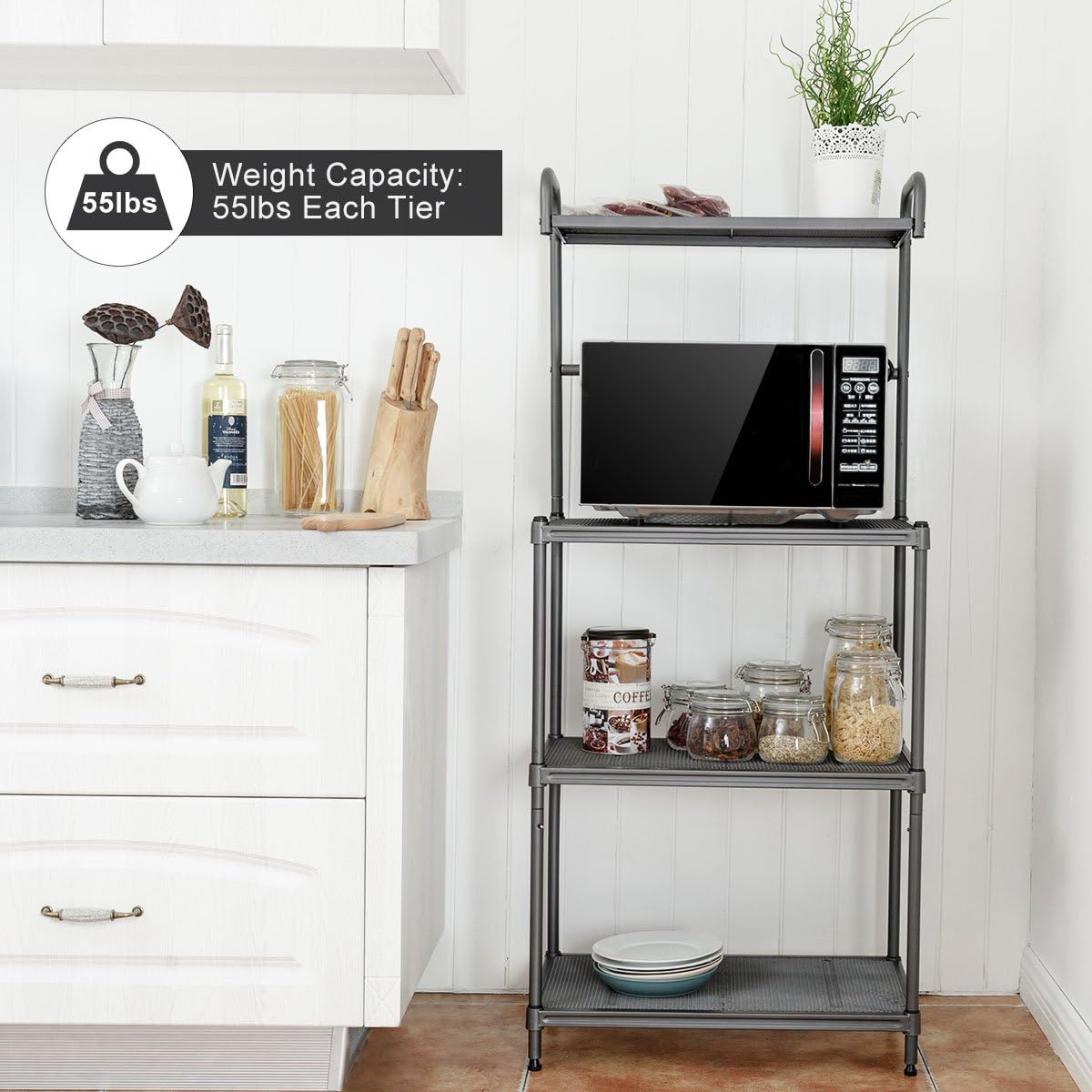 Giantex Bakers Rack, 4-Tier Microwave Oven Stand, Kitchen Storage Rack with Mesh Wire Metal Shelves, Free Standing Shelving Utility Unit, 23.5" Lx14 Wx54 H (Silver)