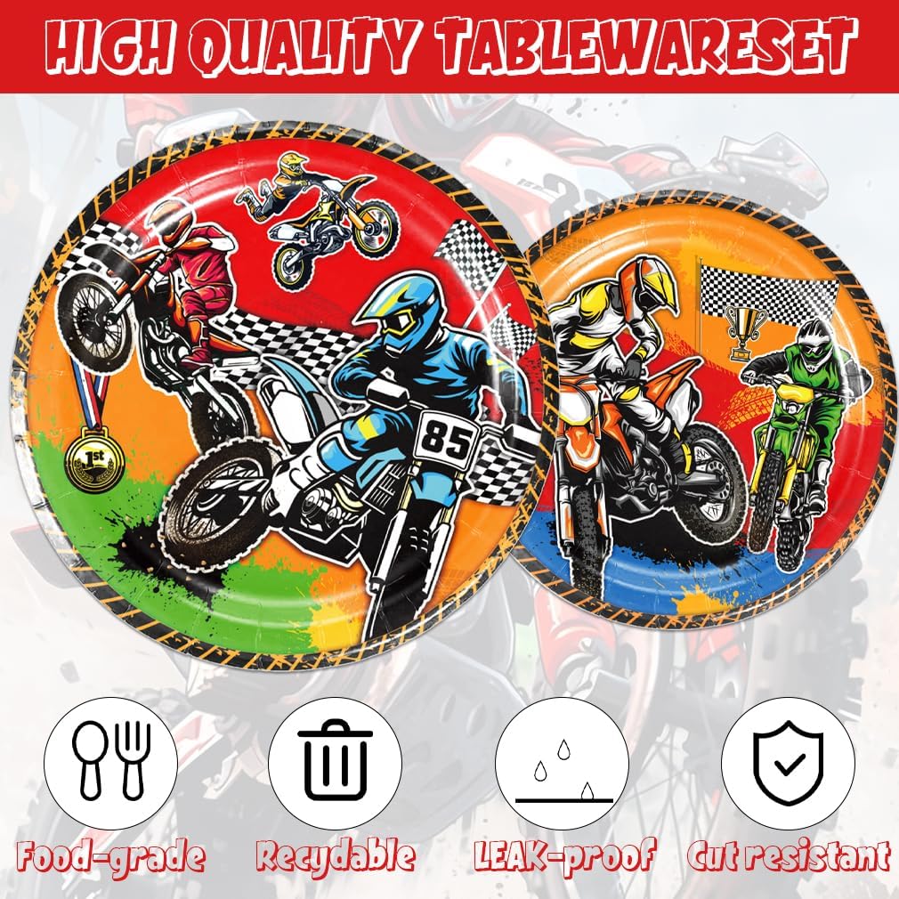 141Pcs Dirt Bike Birthday Decorations for 20 Guests - Motorcycle Party Supplies Plates and Napkins Forks Cups Straws Tablecloth Motocross Sports Dirt Bike for Baby Shower Birthday Party Decorations
