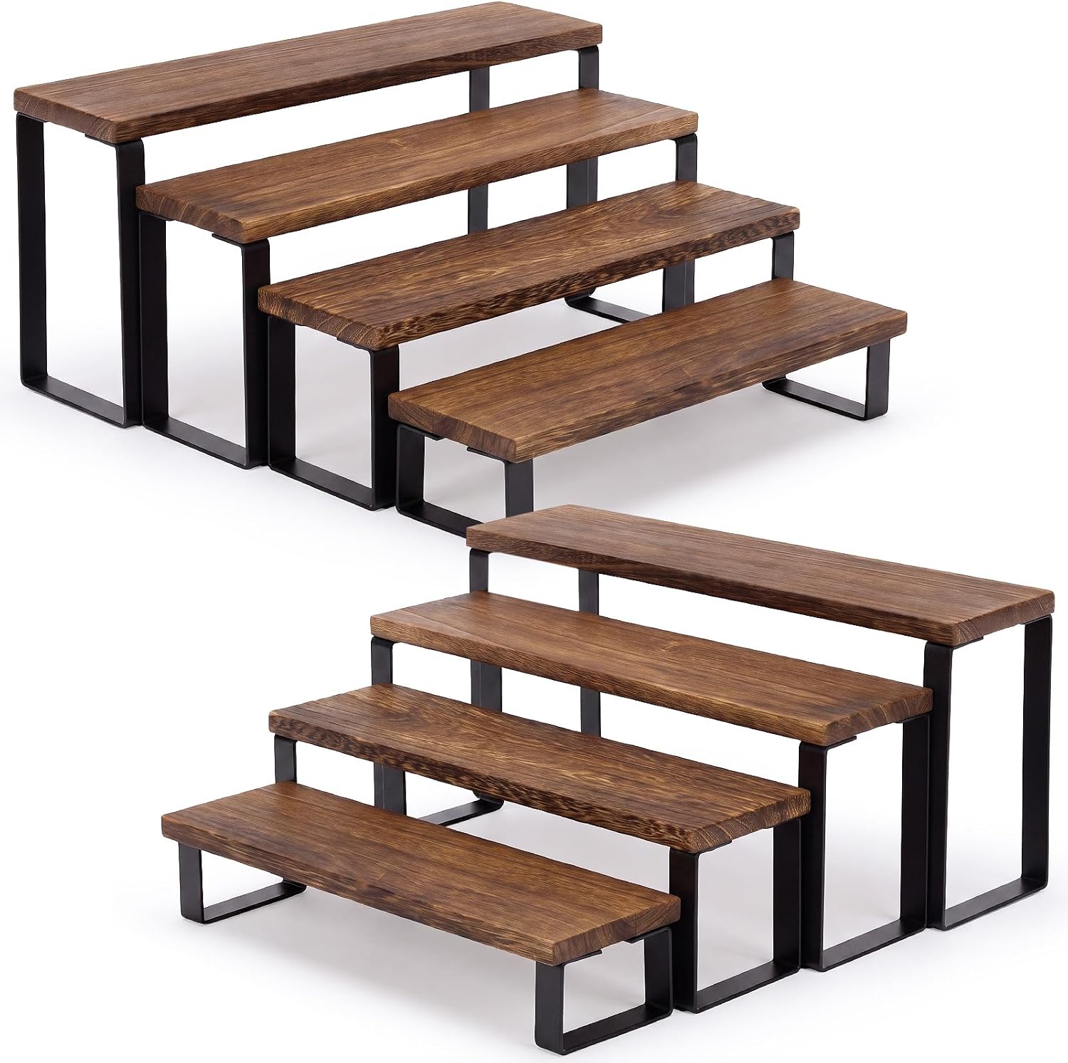 RattanView 4 Set Wooden Tiered Risers Display Stands 4-Tier Cupcake Stand Risers for Buffet Table, Wood Dessert Display Set Perfume Stand, Farmhouse Decor For Christmas Birthday Wedding Bride Shower